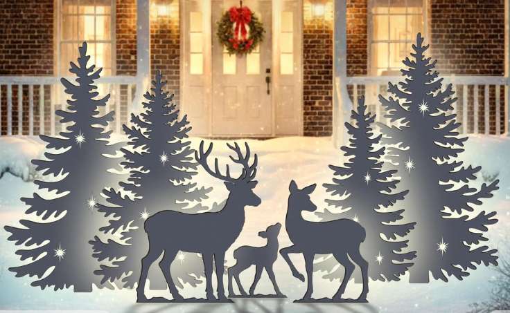  Контуры оленей и елок